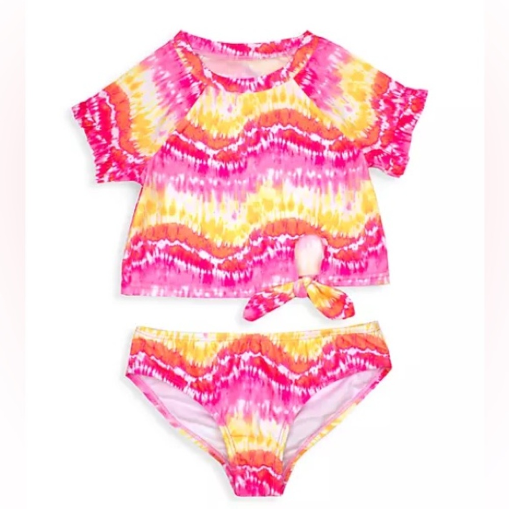 Kate Mack Pink Tie Dye Short Sleeve Rash Guard Girls size 3T toddler swim